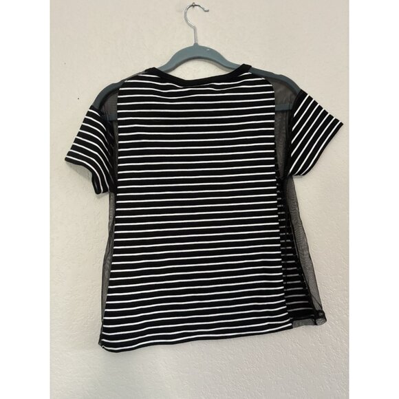 NWT Maeve Anthropologie Tulle-Inlay Tee Sz XS Black White Striped - Picture 6 of 11